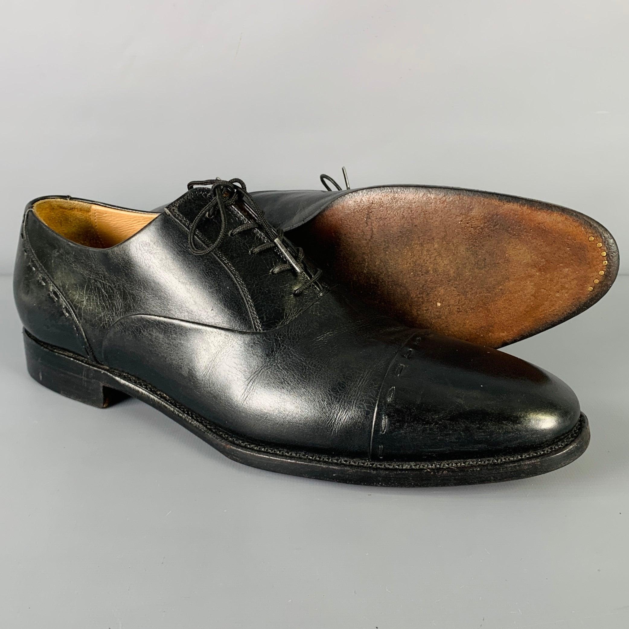 De los hombres KITON Talla 8.5 Zapatos Oxford con cordones de cuero negro en venta