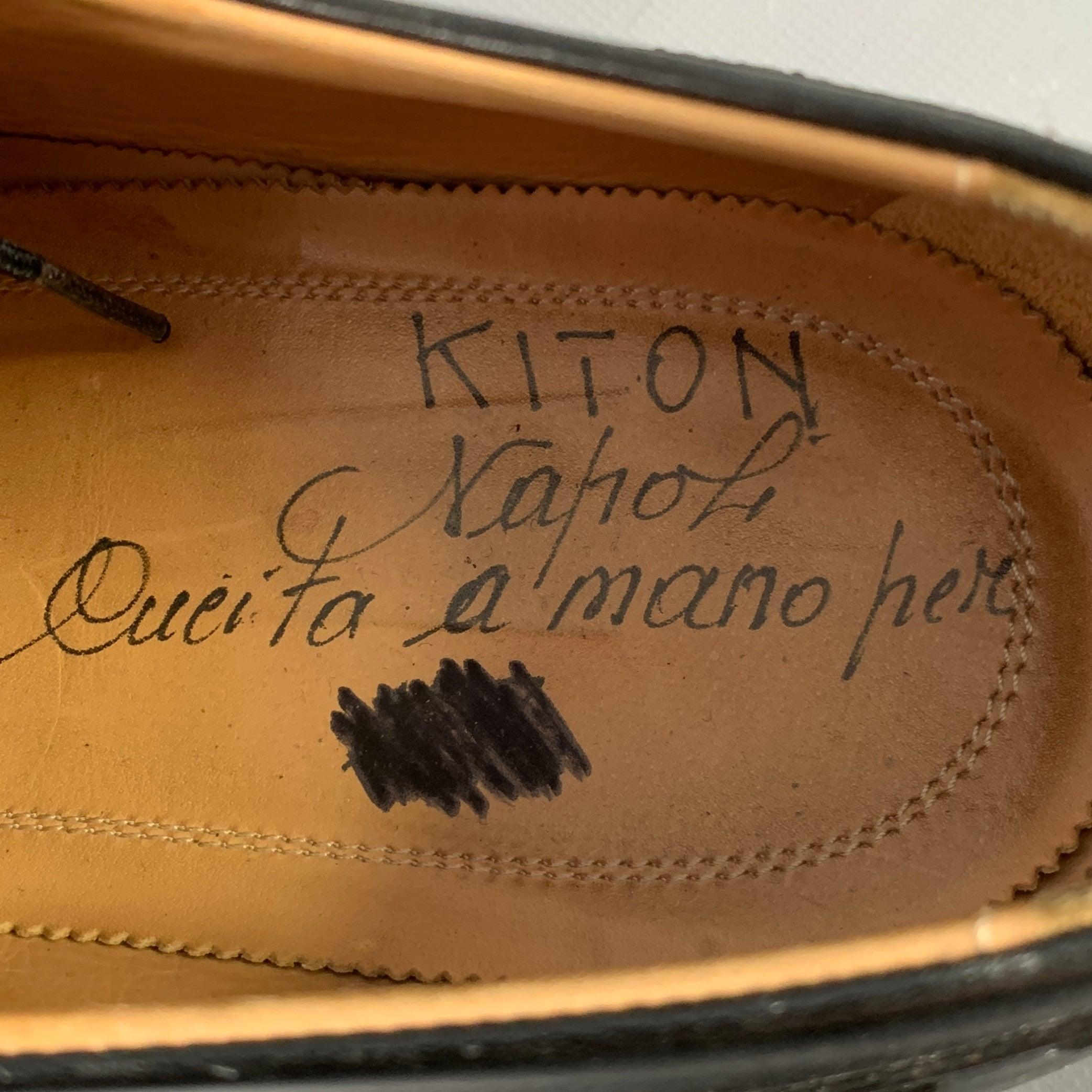 KITON Talla 8.5 Zapatos Oxford con cordones de cuero negro en venta 2