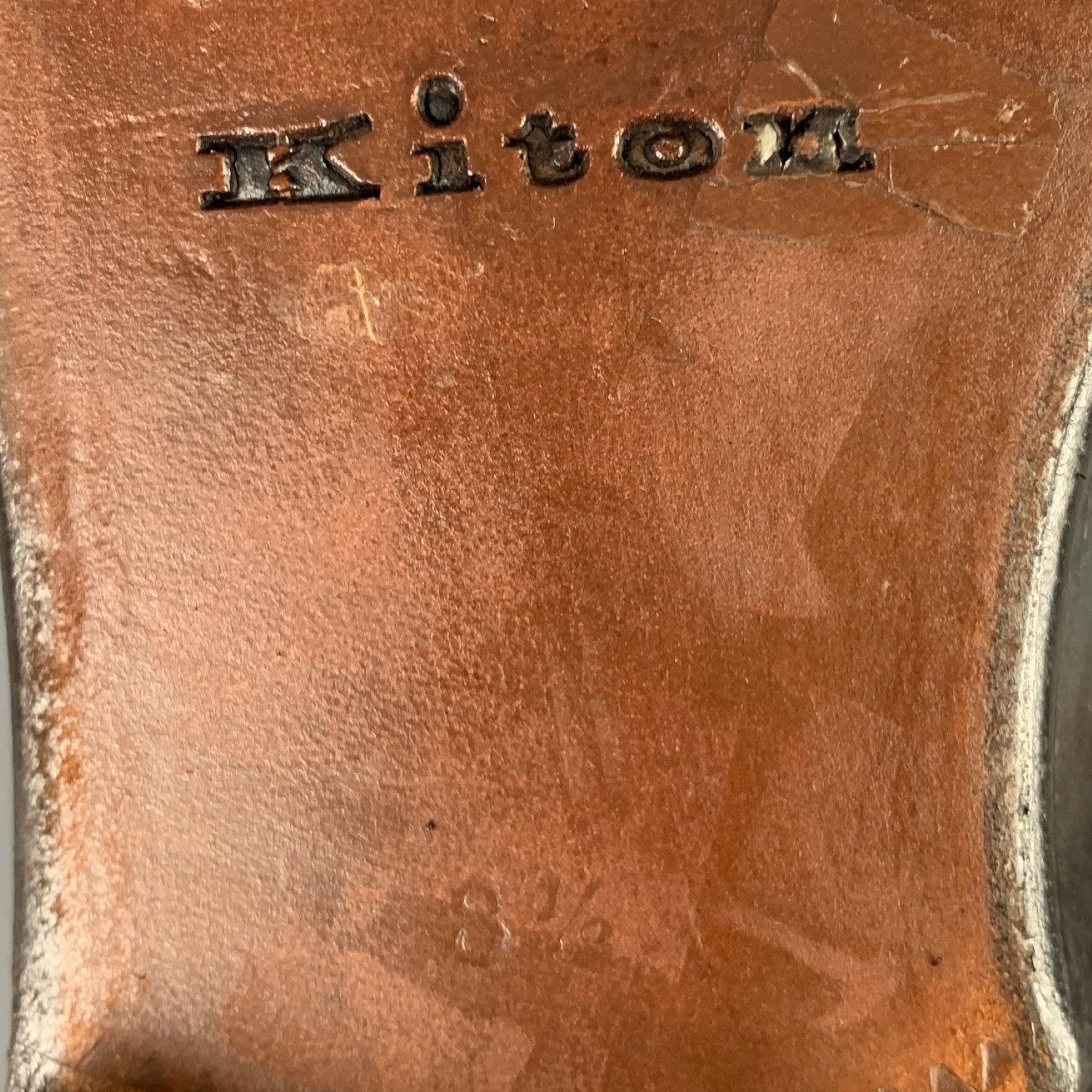 KITON Talla 8.5 Zapatos Oxford con cordones de cuero negro en venta 3