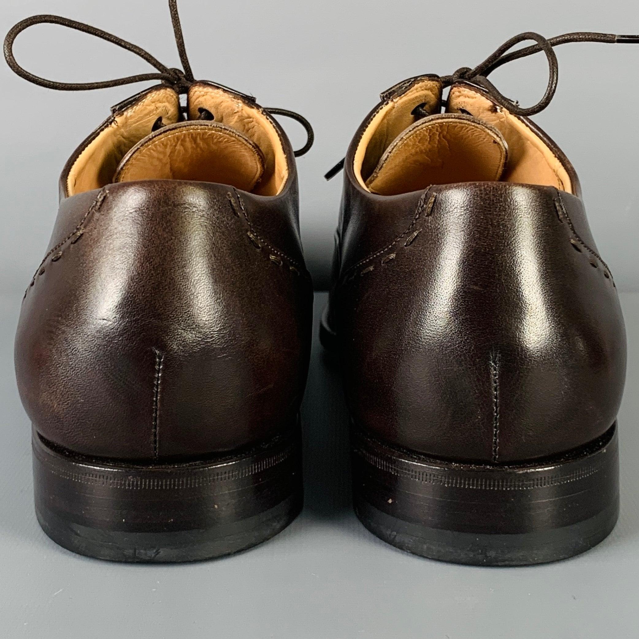 Black KITON Size 8.5 Brown Leather Oxford Lace-Up Shoes For Sale