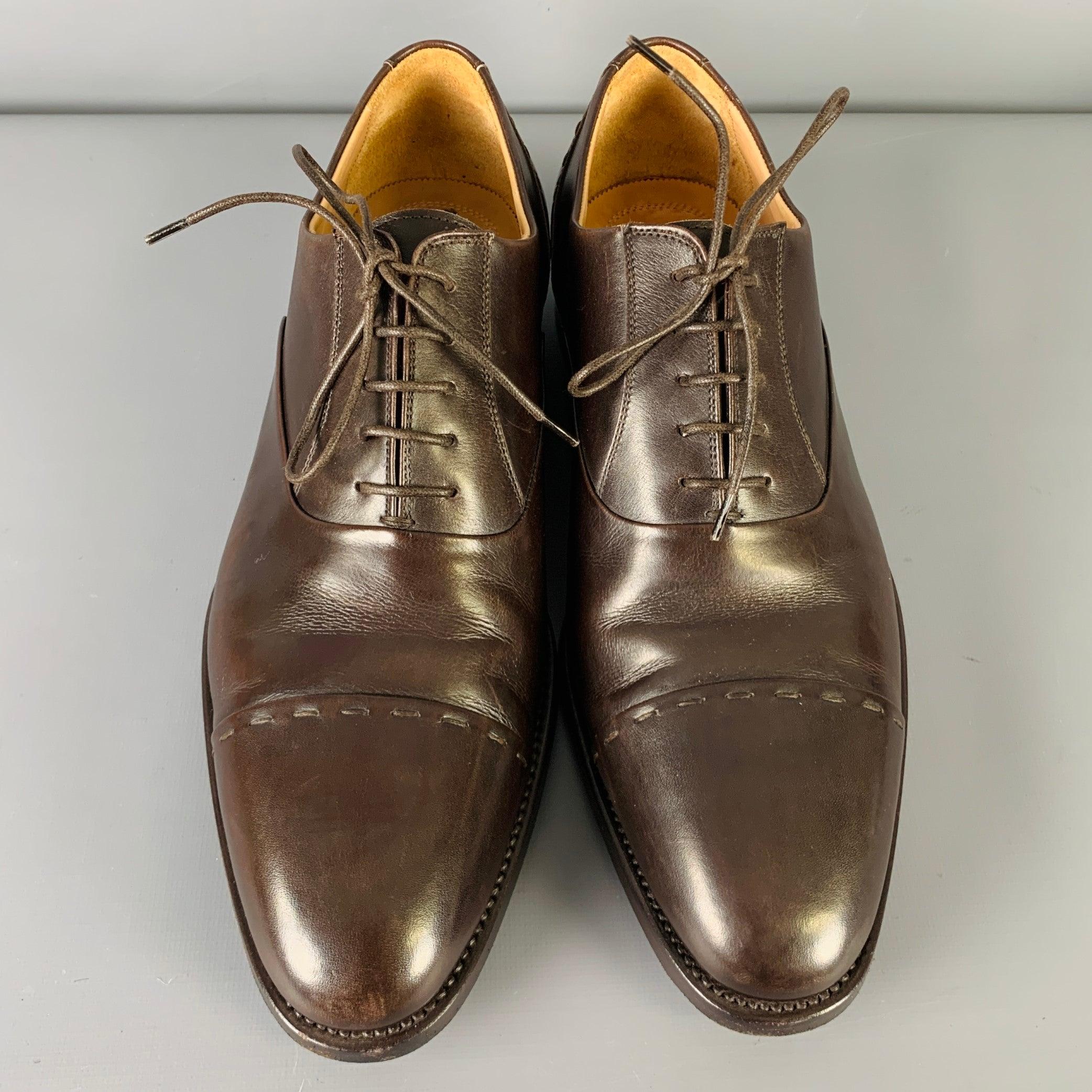 KITON Size 8.5 Brown Leather Oxford Lace-Up Shoes In Good Condition For Sale In San Francisco, CA