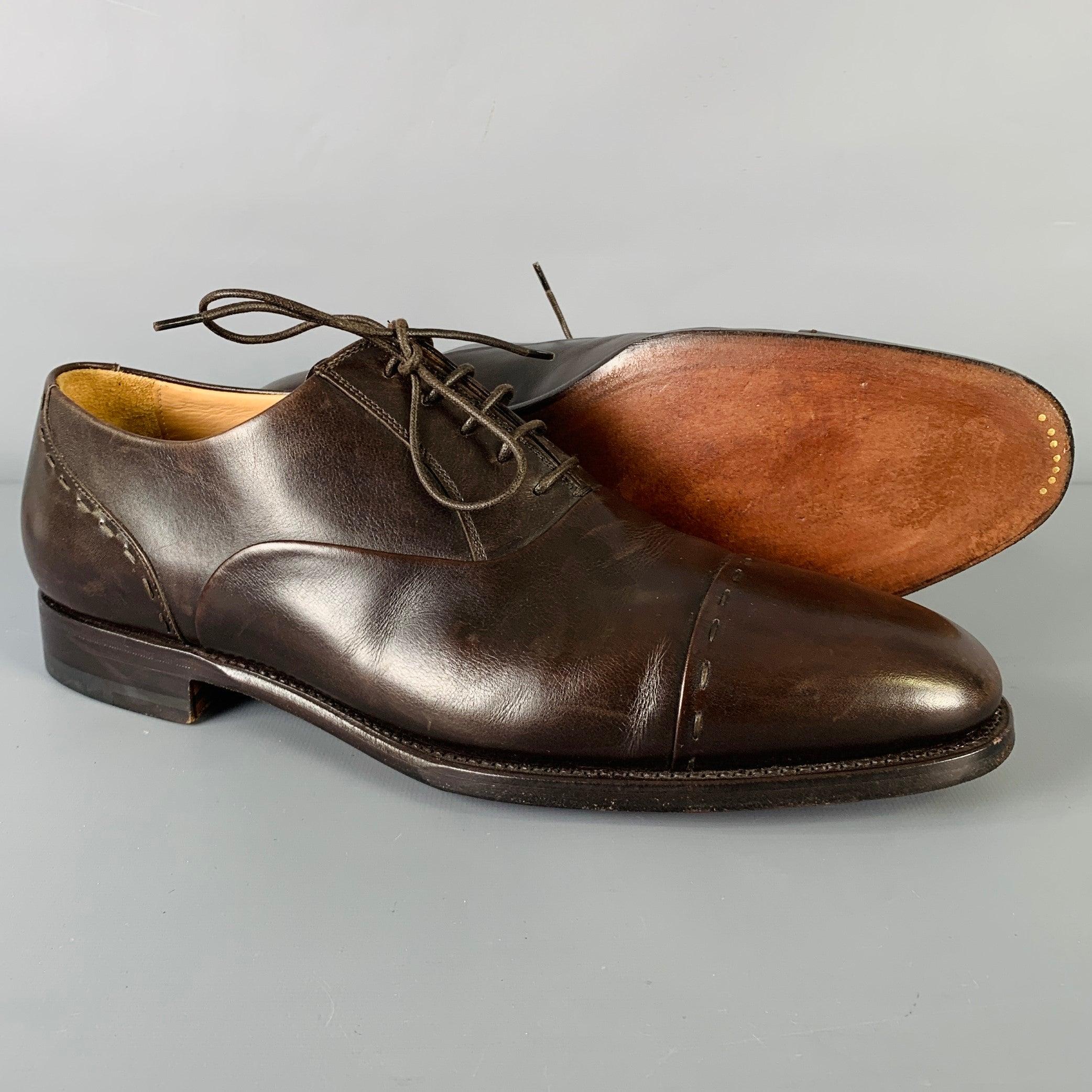 Men's KITON Size 8.5 Brown Leather Oxford Lace-Up Shoes For Sale