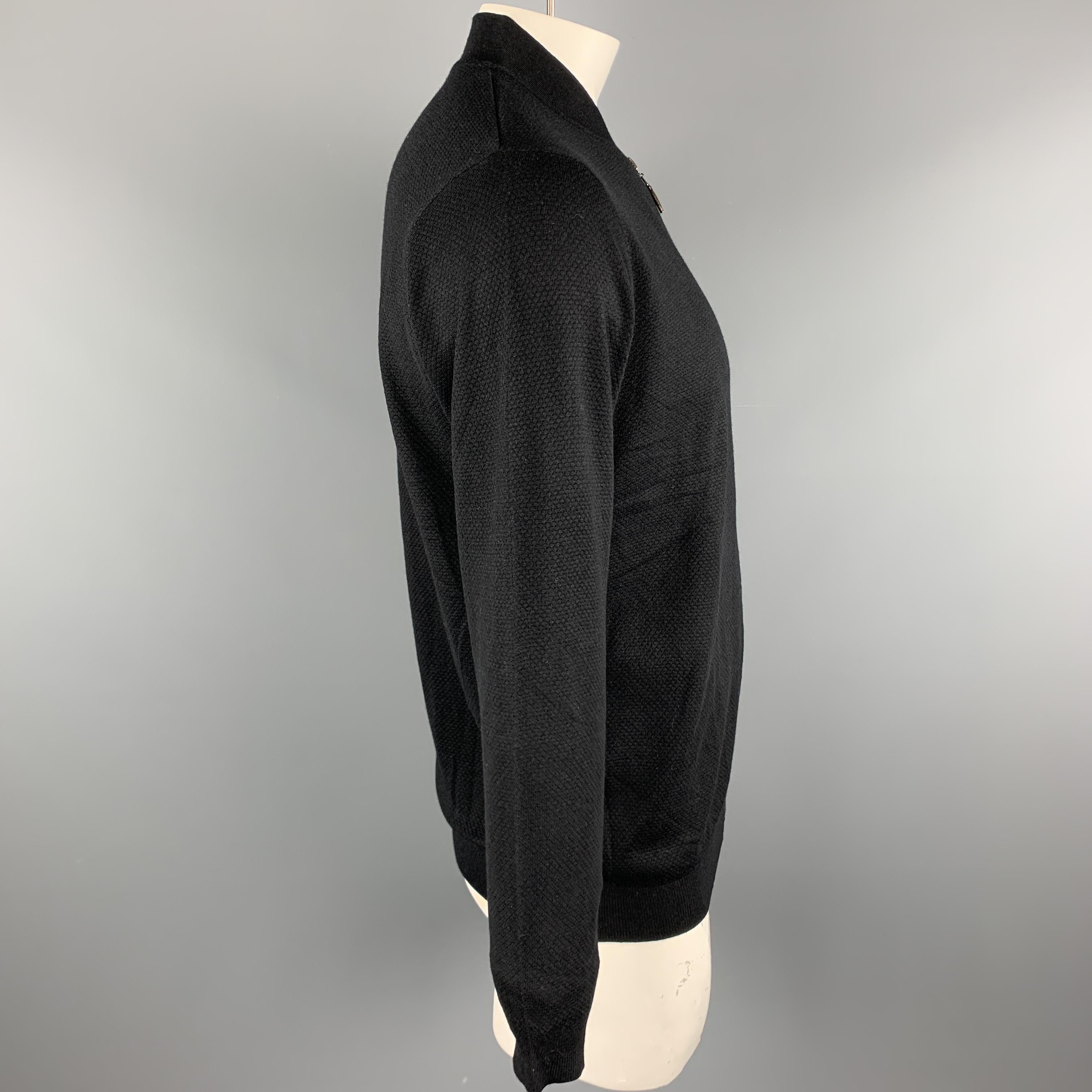KITON Size L Black Cashmere / Silk Zip Up Textured Cardigan Sweater In New Condition In San Francisco, CA