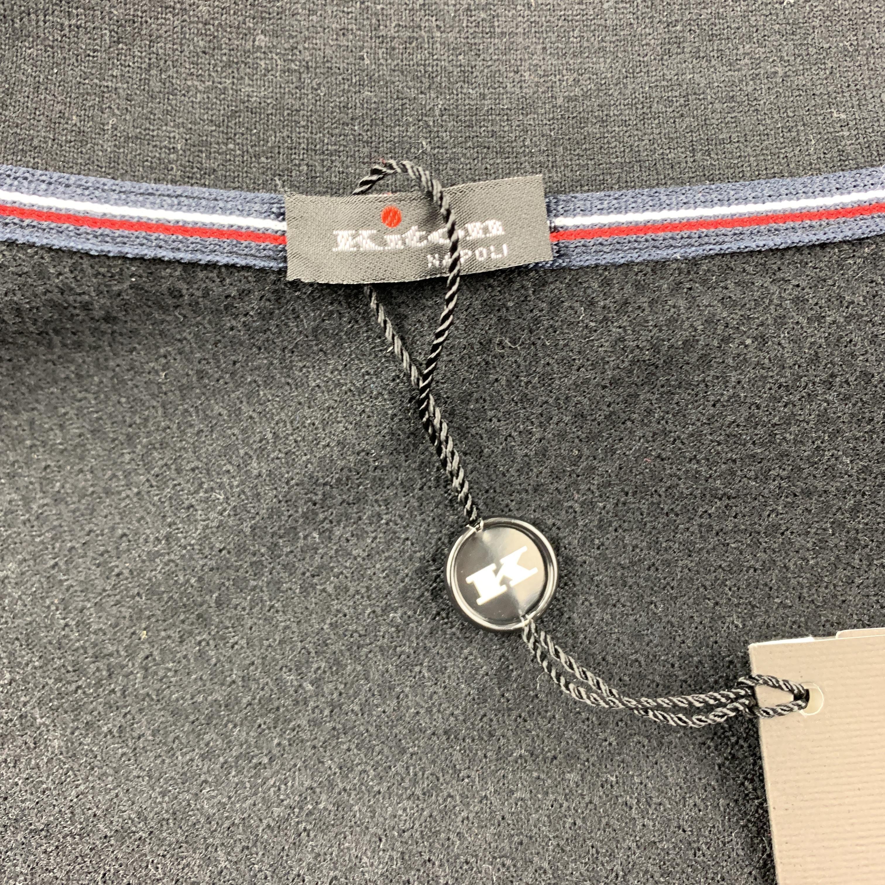 KITON Size L Black Cashmere / Silk Zip Up Textured Cardigan Sweater 1