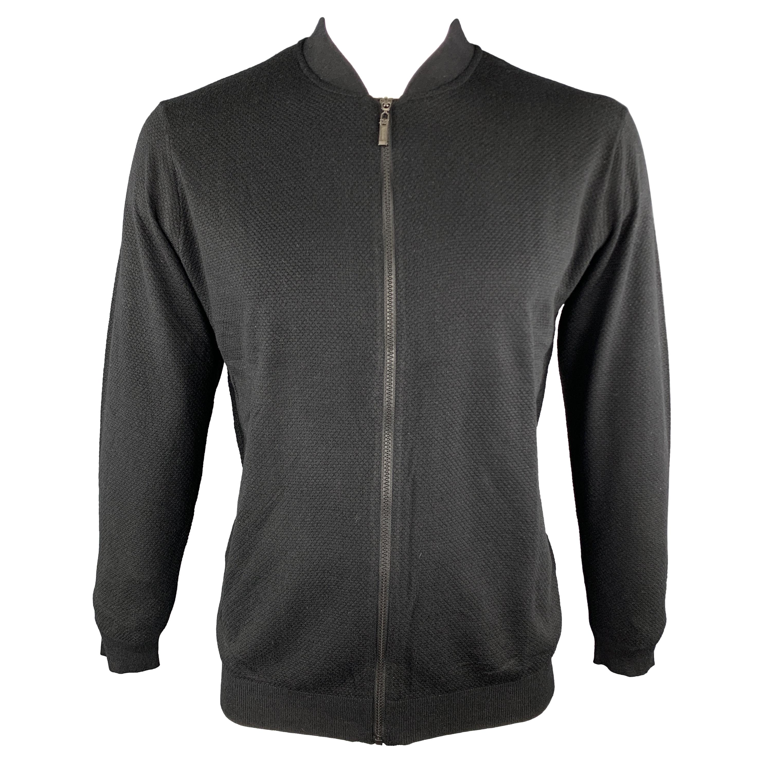 KITON Size L Black Cashmere / Silk Zip Up Textured Cardigan Sweater
