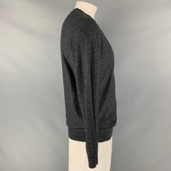 KITON Size L Black White Marble Cashmere Silk V-Neck Pullover