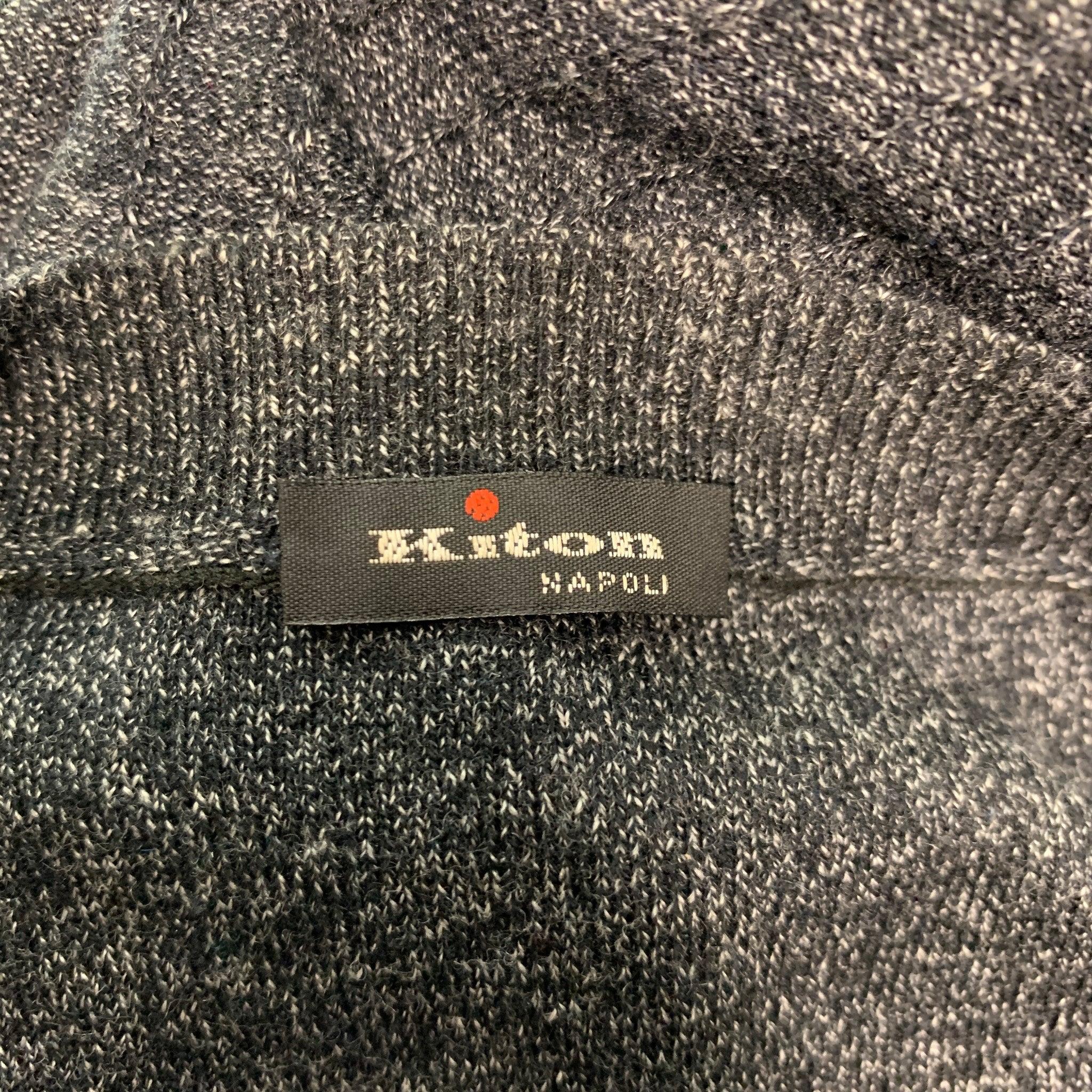 KITON Size L Black White Marble Cashmere Silk V-Neck Pullover In Excellent Condition For Sale In San Francisco, CA