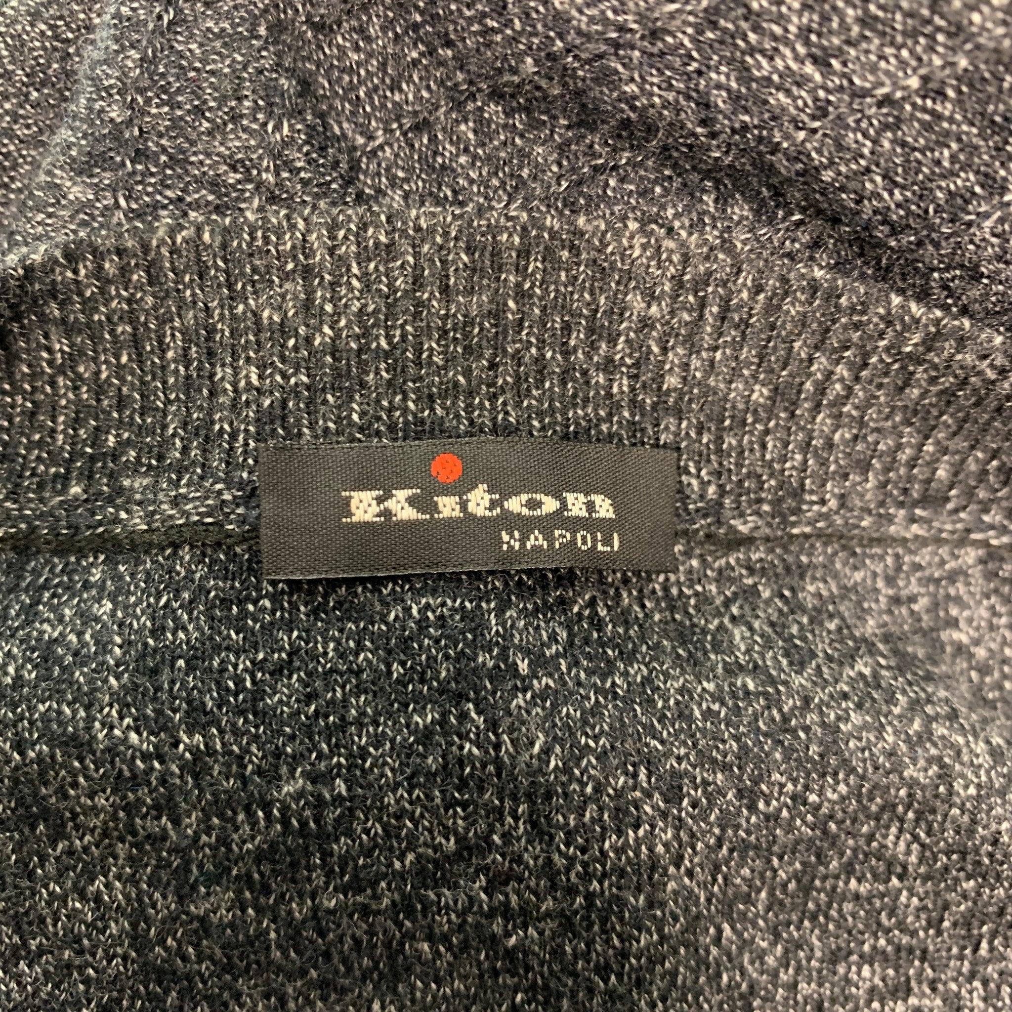 Men's KITON Size L Black White Marble Cashmere Silk V-Neck Pullover For Sale