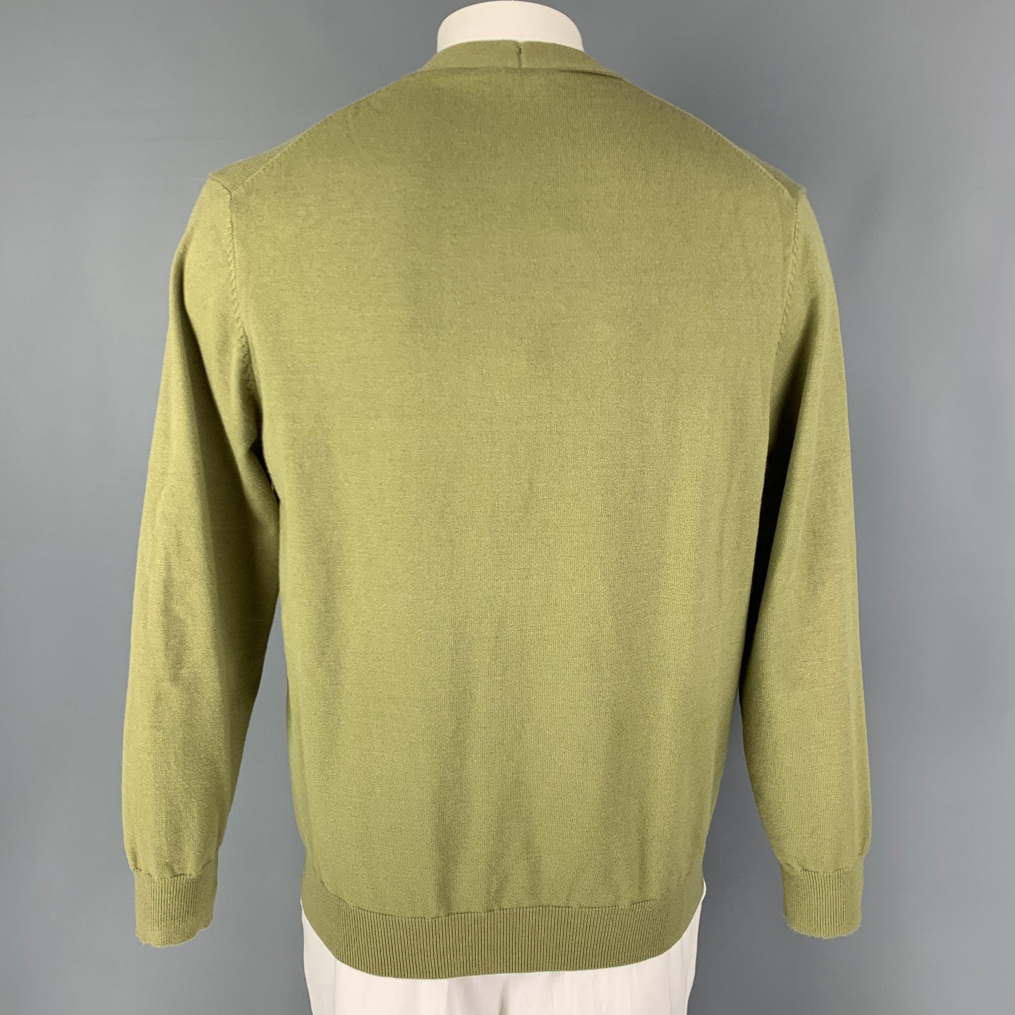 KITON Size L Green Cashmere / Silk V-Neck Cardigan In Excellent Condition For Sale In San Francisco, CA