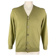 KITON Size L Green Cashmere / Silk V-Neck Cardigan
