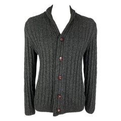 KITON Size L Grey Knit Cotton Shawl Collar Cardigan