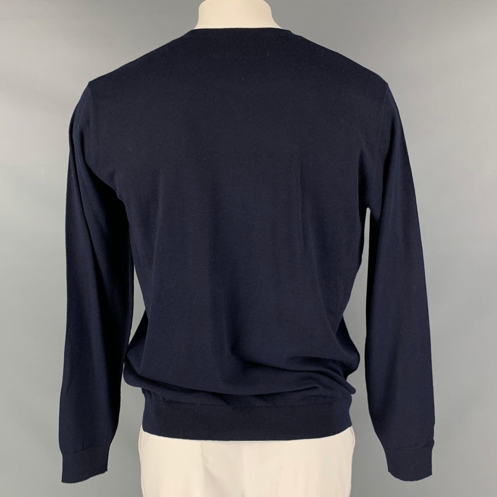 KITON Size L Navy Cashmere Silk V-Neck Pullover In Excellent Condition For Sale In San Francisco, CA