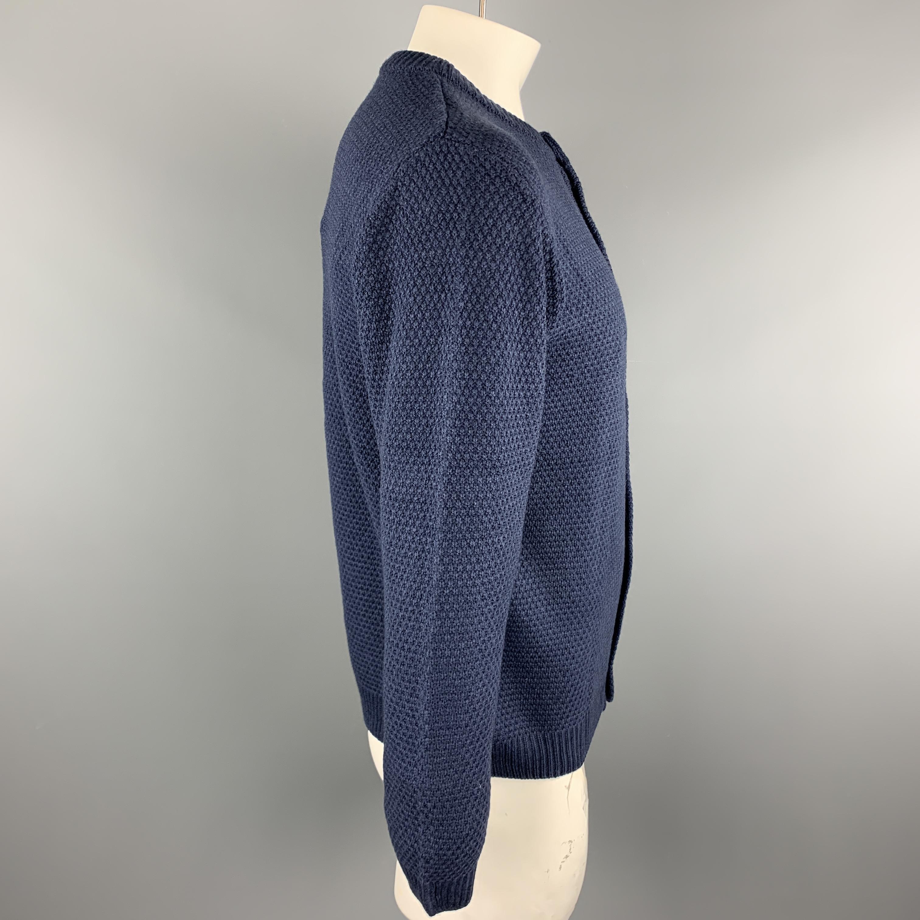 Purple KITON Size L Navy Knitted Cotton Textured Buttoned Cardigan Sweater