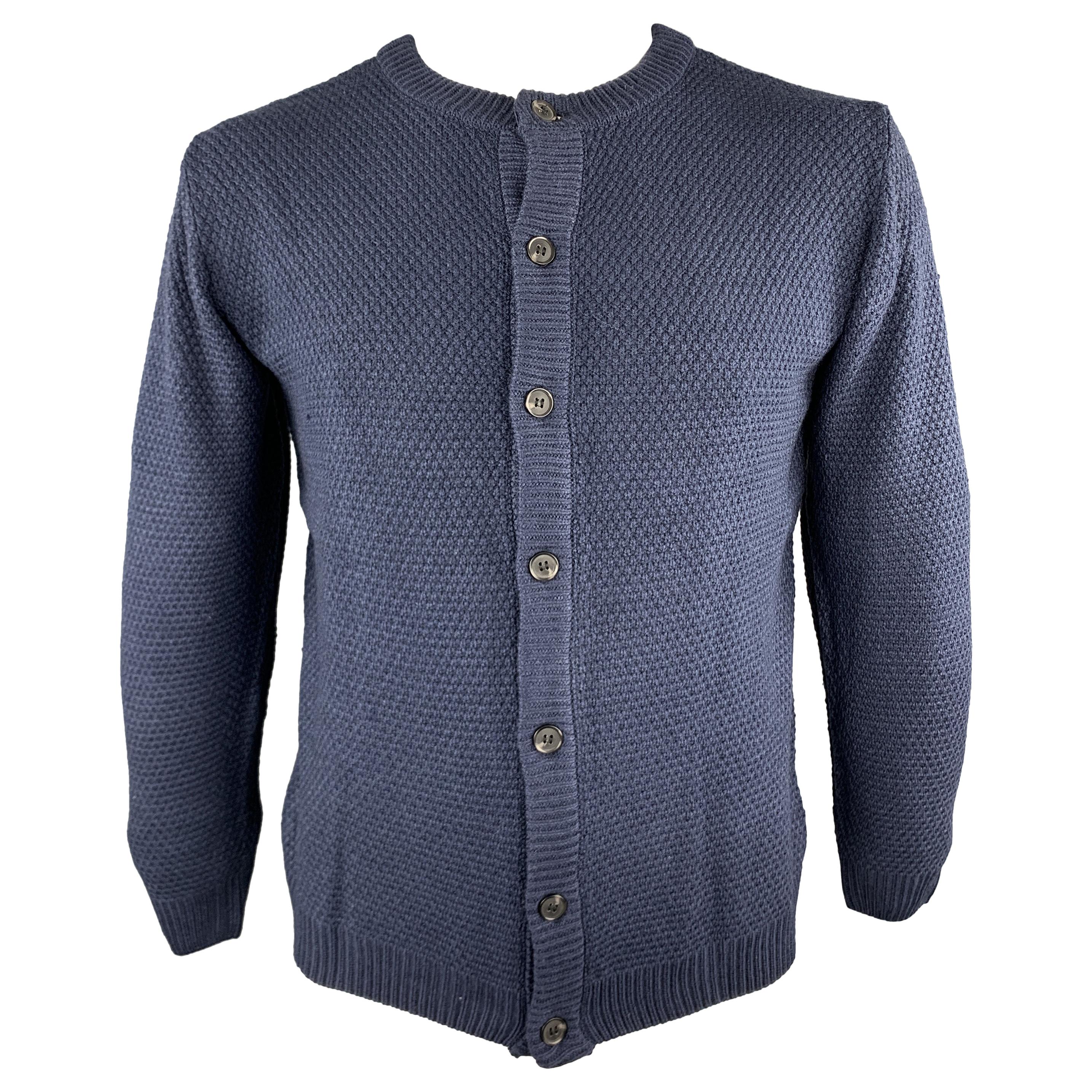 KITON Size L Navy Knitted Cotton Textured Buttoned Cardigan Sweater