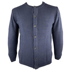 KITON Taille L Navy Knitted Cotton Textured Buttoned Cardigan Sweater