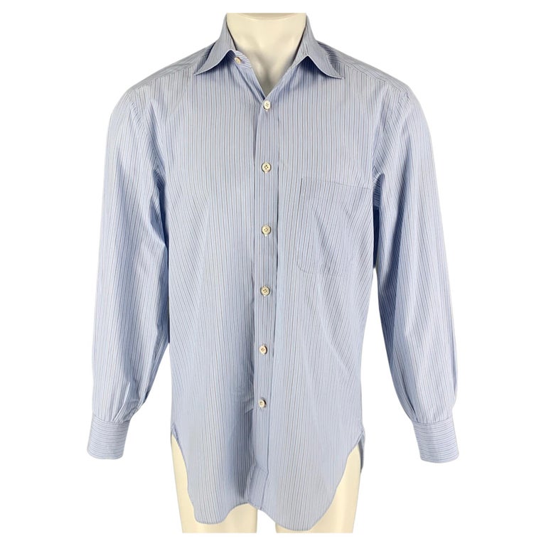 KITON Size M Blue Navy Stripe Cotton Long Sleeve Shirt For Sale at 1stDibs