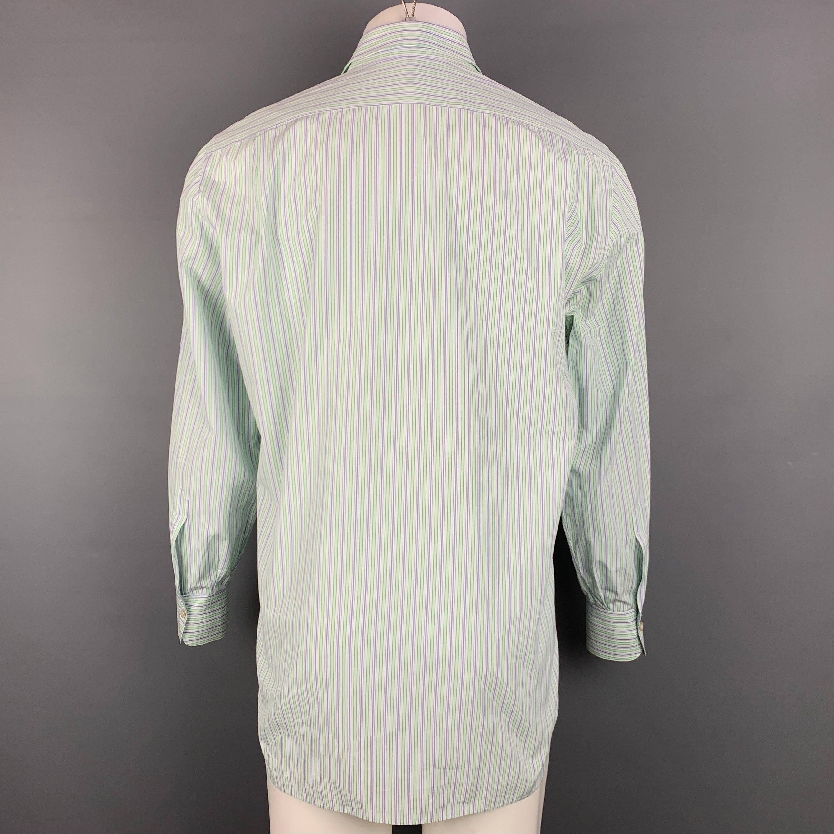 Gray KITON Size M Green & Purple Stripe Cotton Button Up Long Sleeve Shirt
