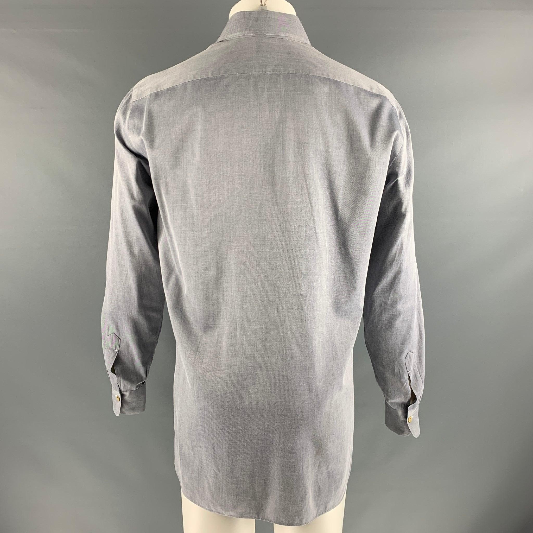 KITON Größe M Graues langärmeliges Hemd aus Baumwolle im Zustand „Gut“ im Angebot in San Francisco, CA