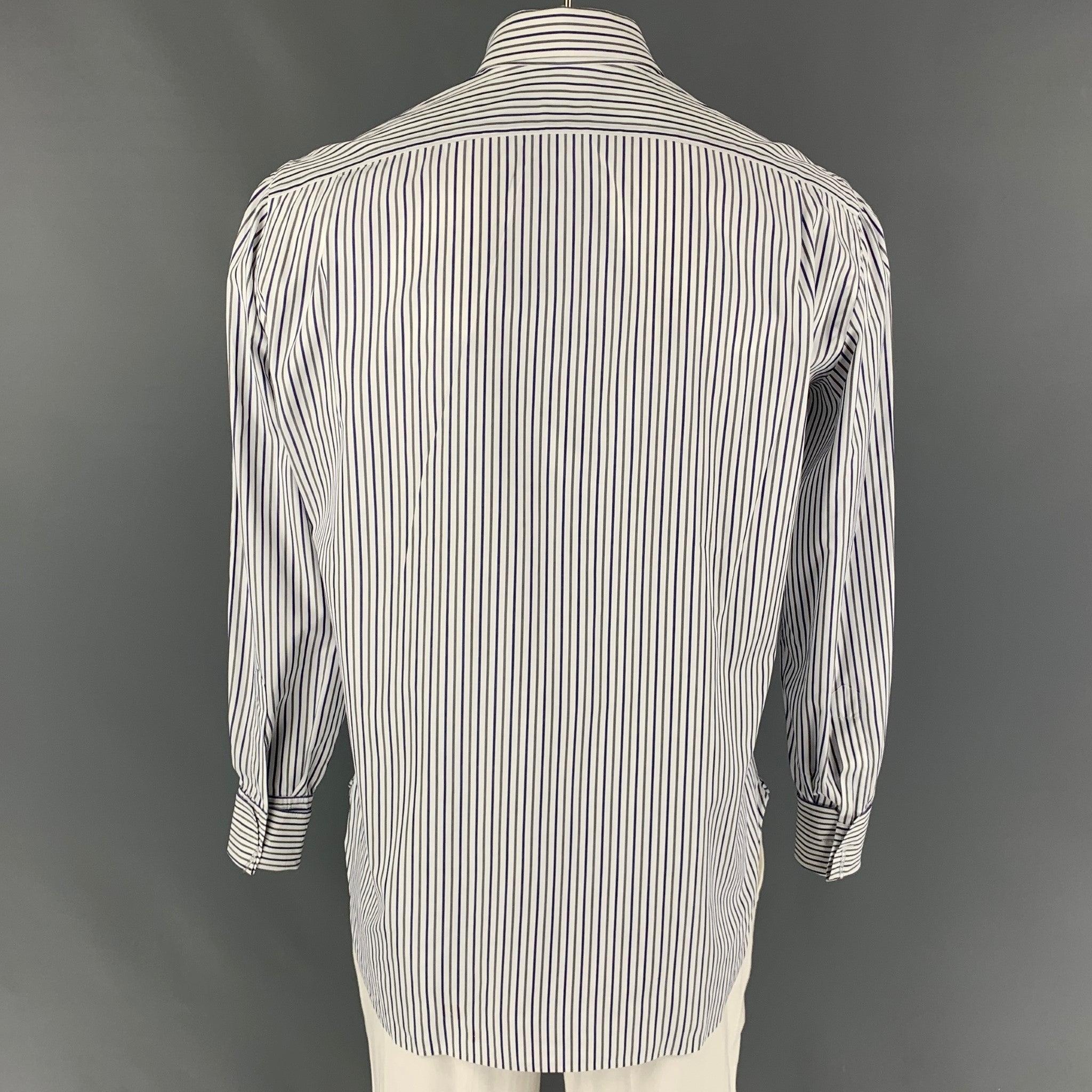 KITON Size M White Grey Blue Stripe Cotton Long Sleeve Shirt In Good Condition In San Francisco, CA