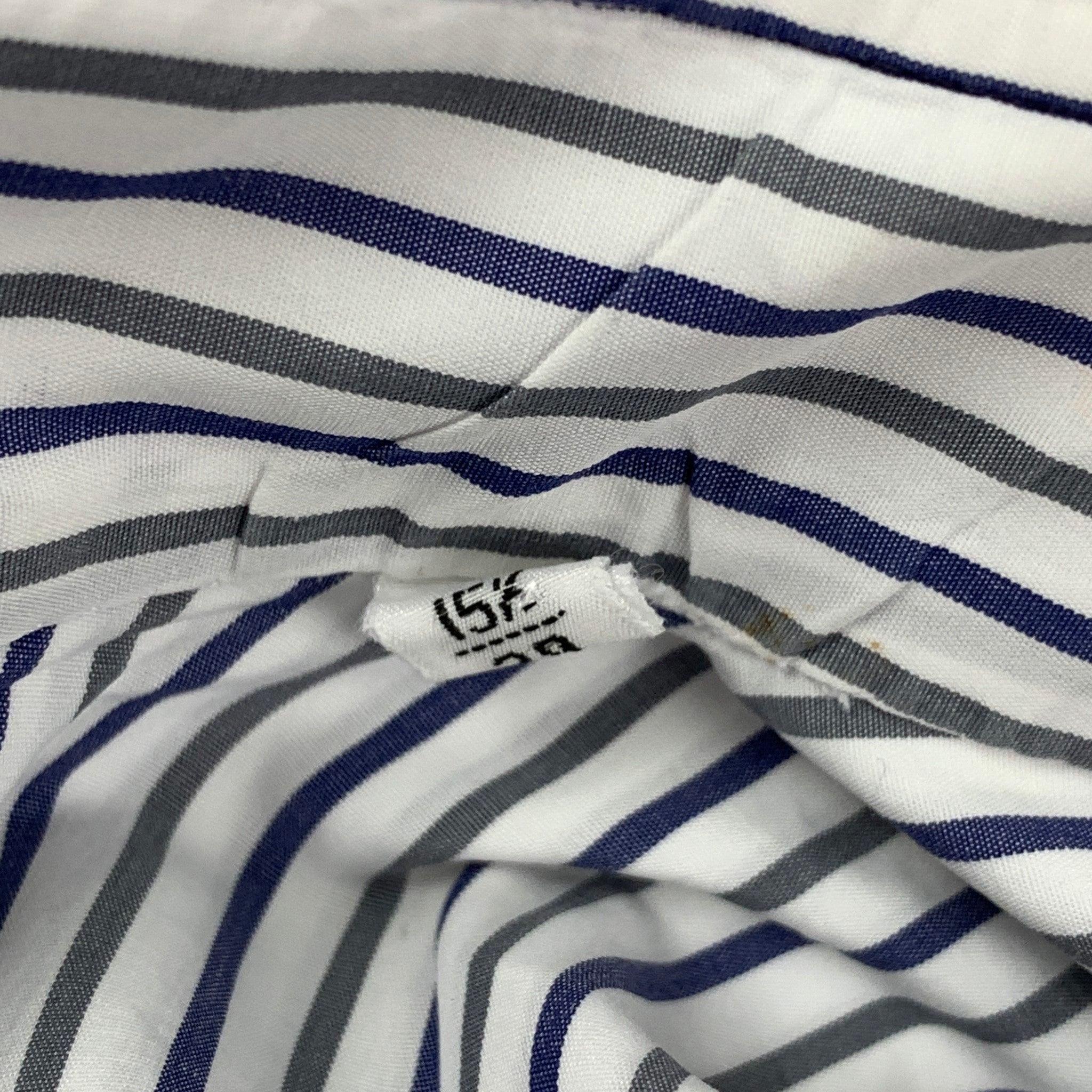 Men's KITON Size M White Grey Blue Stripe Cotton Long Sleeve Shirt