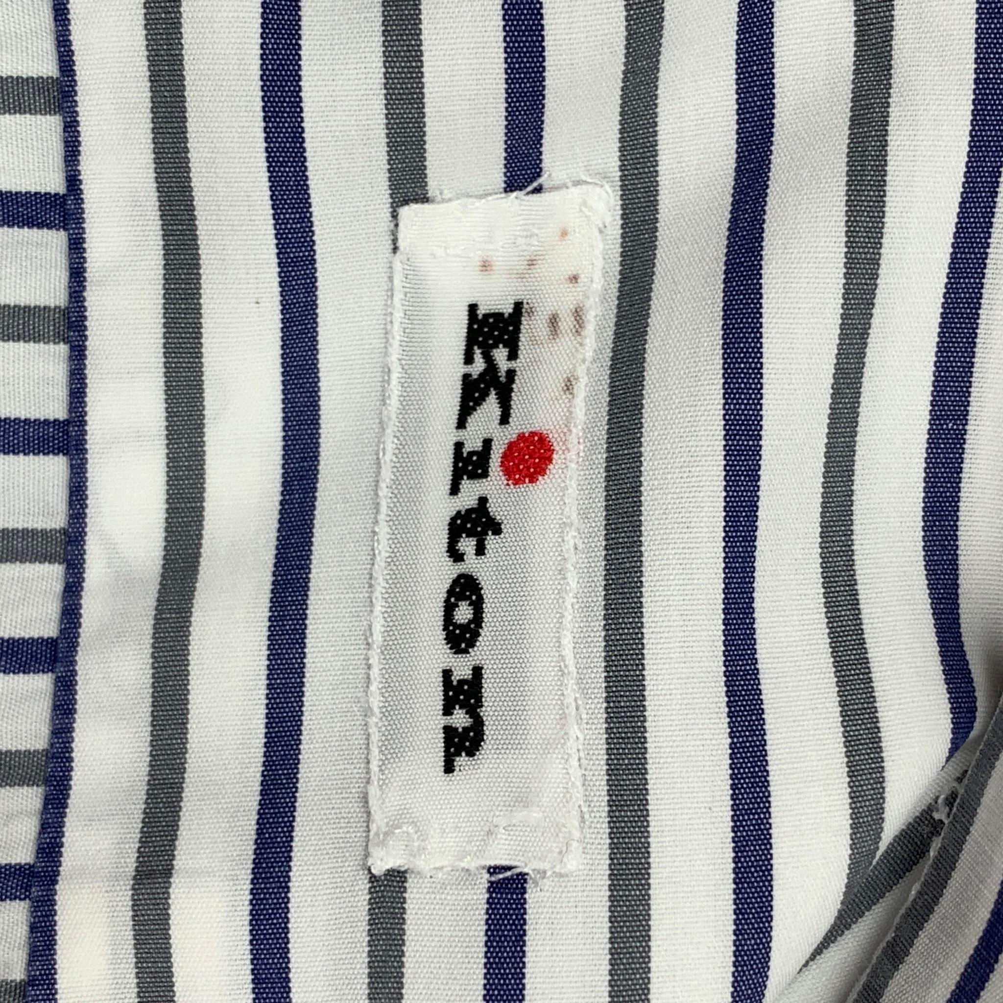 KITON Size M White Grey Blue Stripe Cotton Long Sleeve Shirt 1