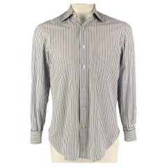 KITON Size M White Grey Blue Stripe Cotton Long Sleeve Shirt