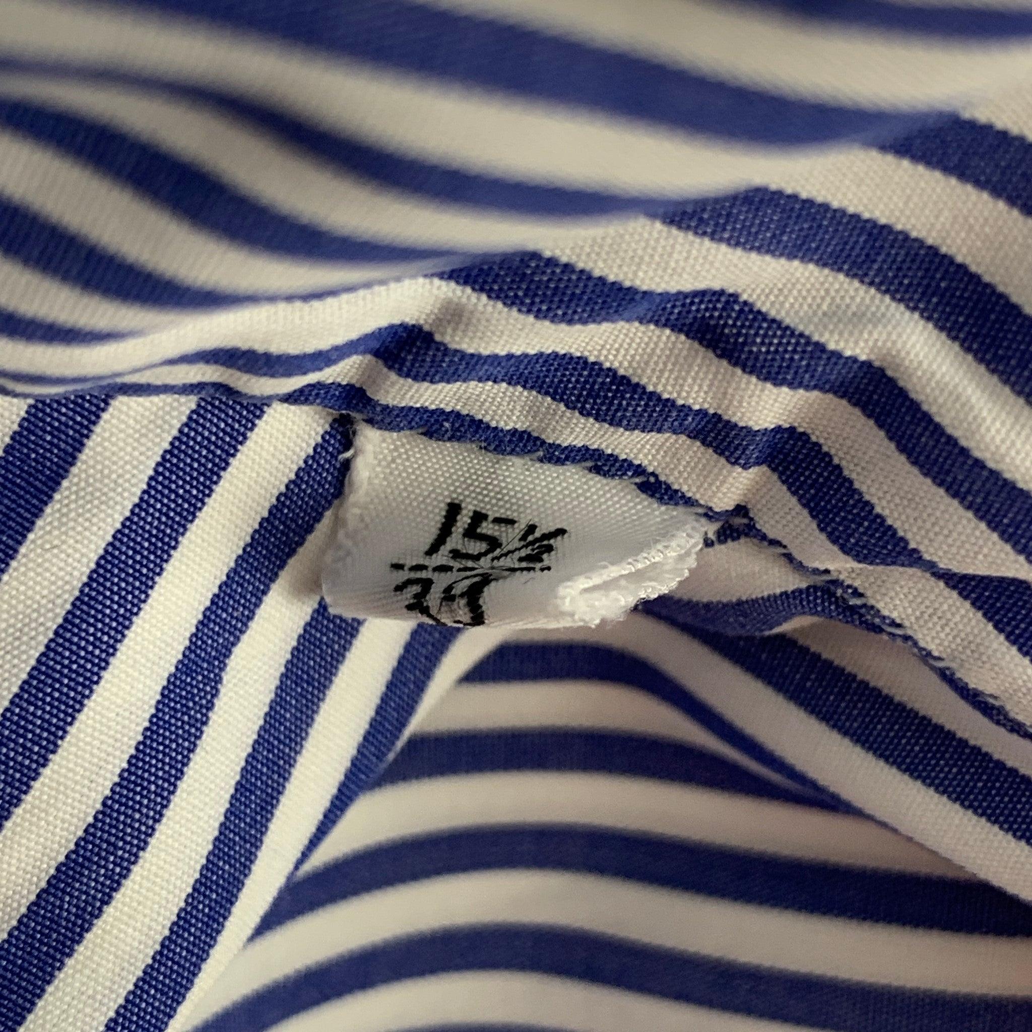 Men's KITON Size M White Navy Stripe Cotton Long Sleeve Shirt
