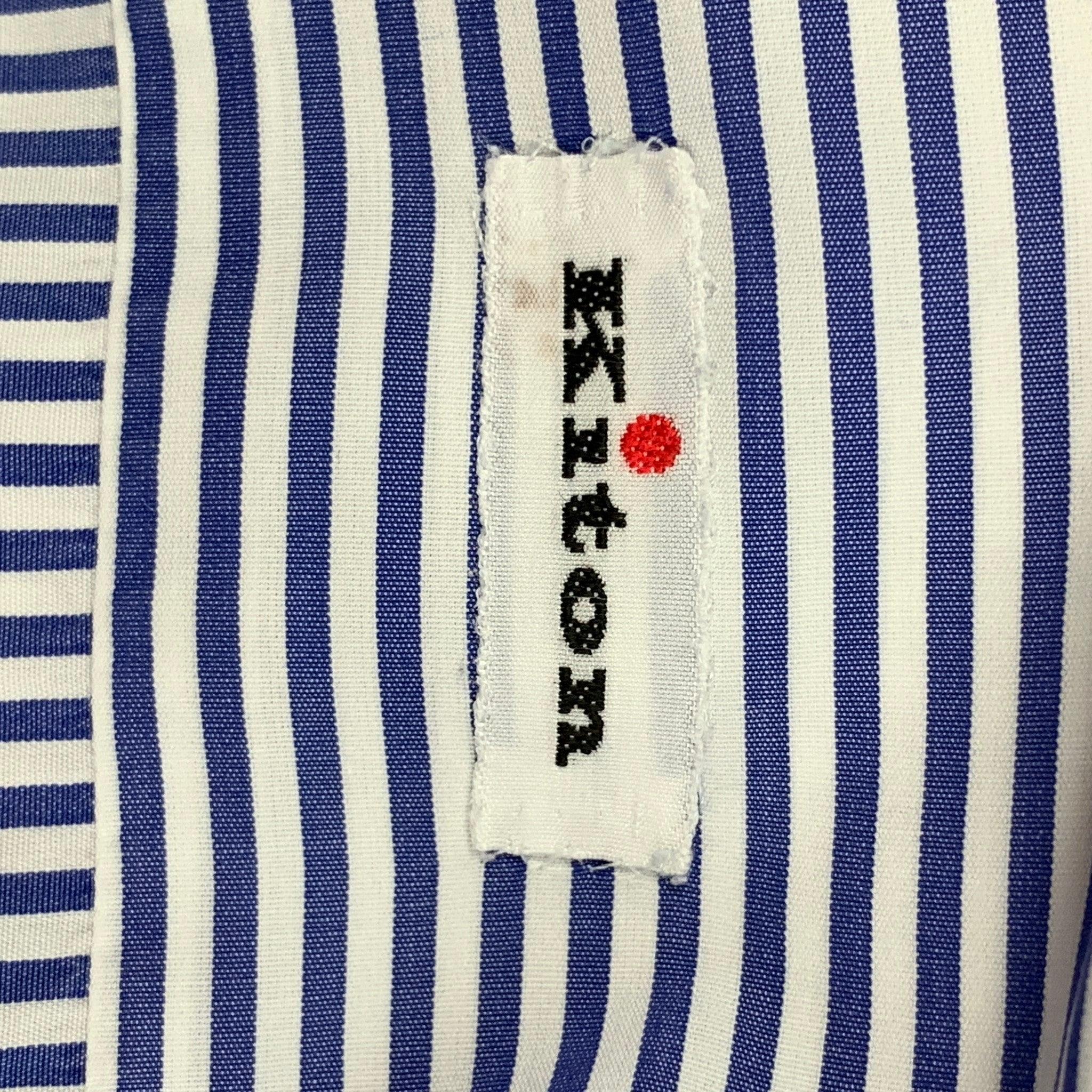 KITON Size M White Navy Stripe Cotton Long Sleeve Shirt 1
