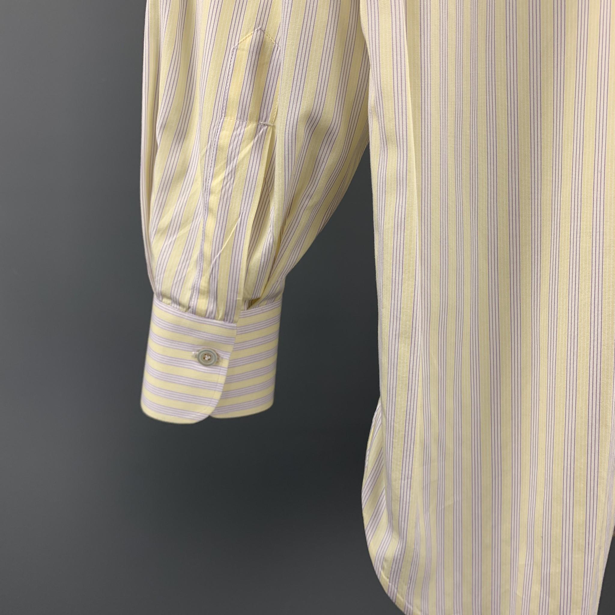 Beige KITON Size M Yellow & Purple Stripe Cotton Button Up Long Sleeve Shirt