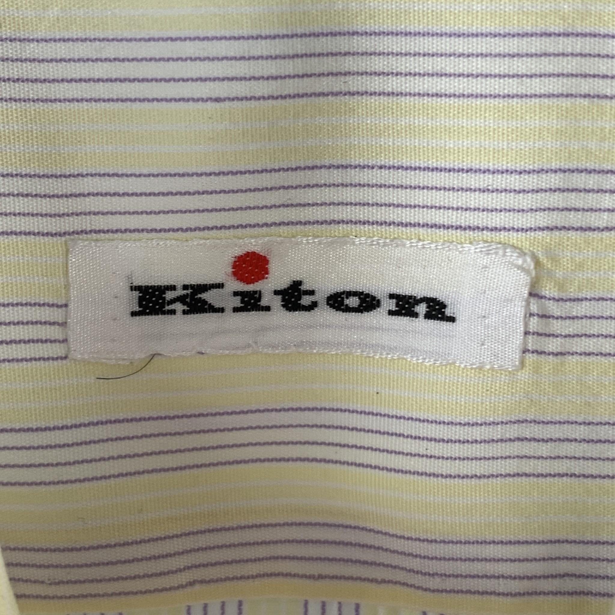 KITON Size M Yellow & Purple Stripe Cotton Button Up Long Sleeve Shirt In Excellent Condition In San Francisco, CA