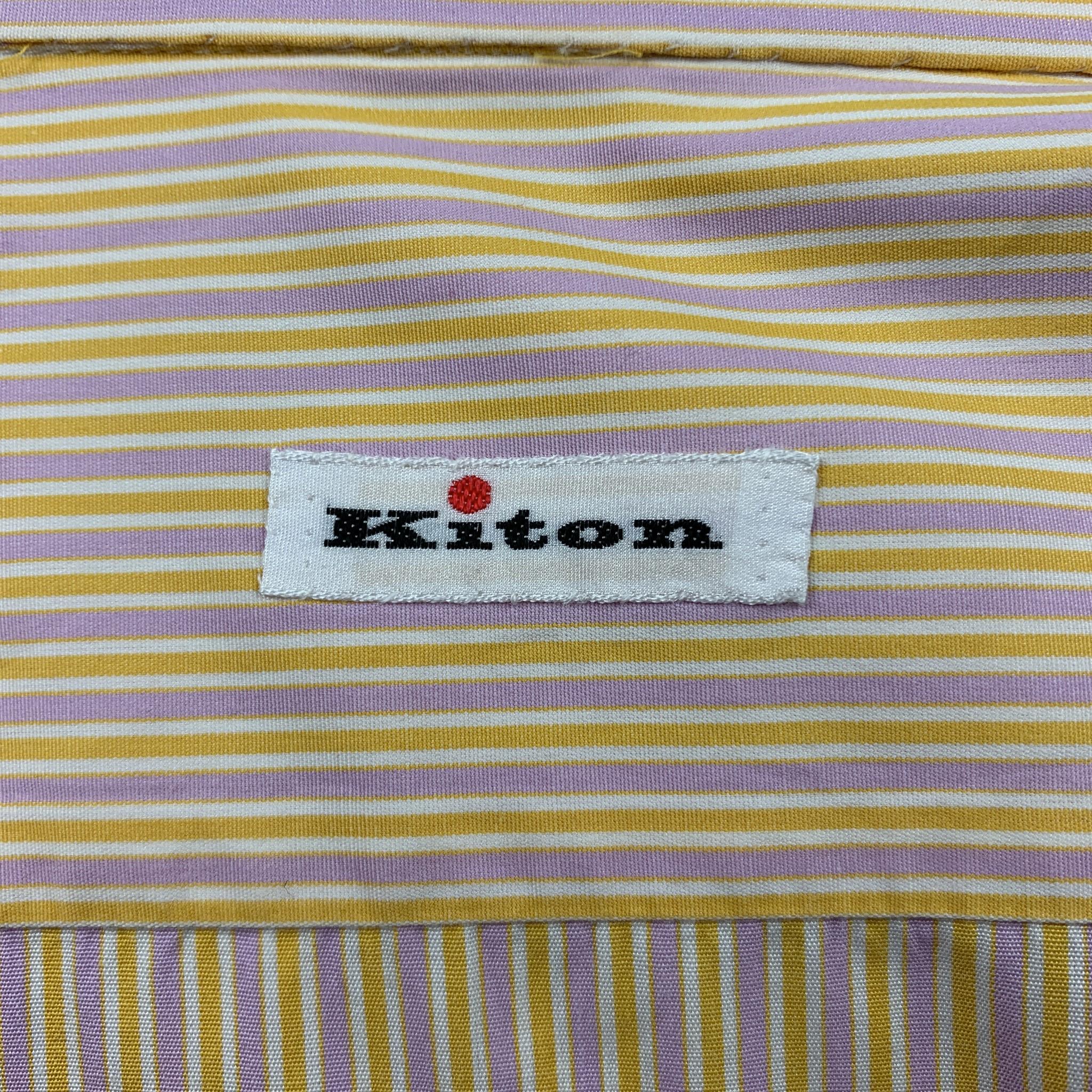 Men's KITON Size M Yellow & Purple Stripe Cotton Button Up Long Sleeve Shirt