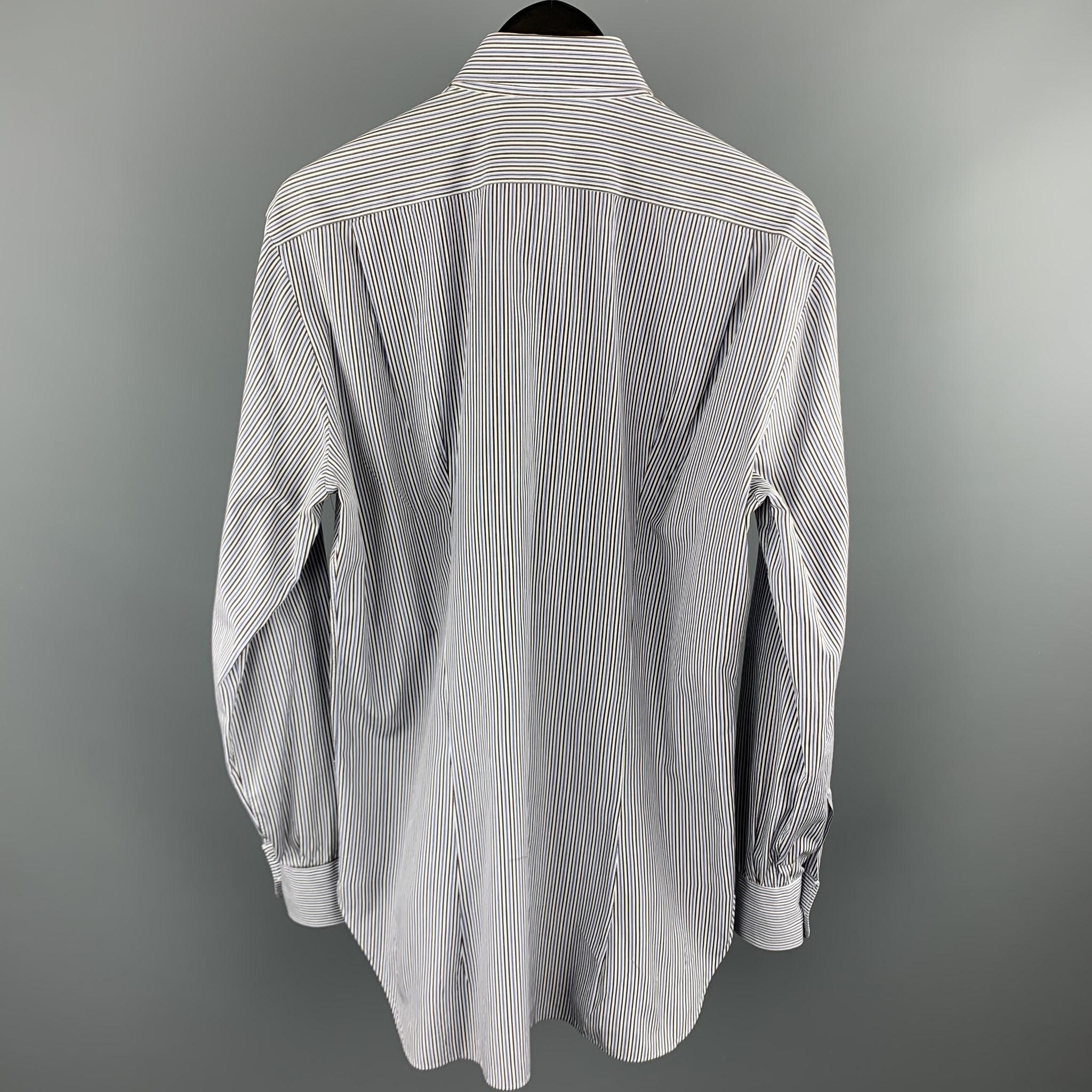 Gray  KITON Size S Brown & Blue Stripe Cotton Button Up Long Sleeve Shirt