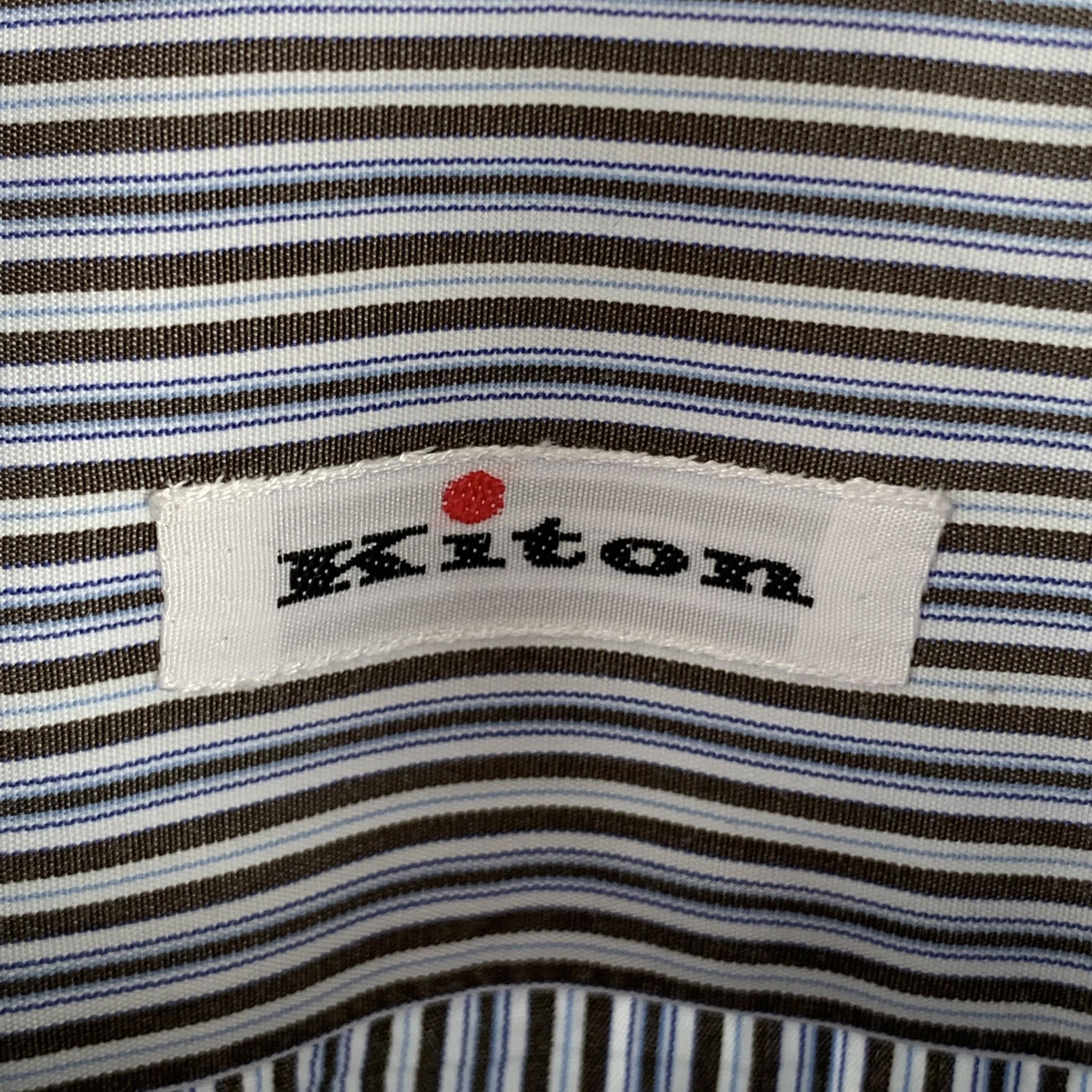  KITON Size S Brown & Blue Stripe Cotton Button Up Long Sleeve Shirt In Excellent Condition In San Francisco, CA