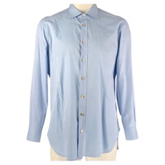 KITON Size XL Light Blue Solid Cotton Spread Collar Long Sleeve Shirt