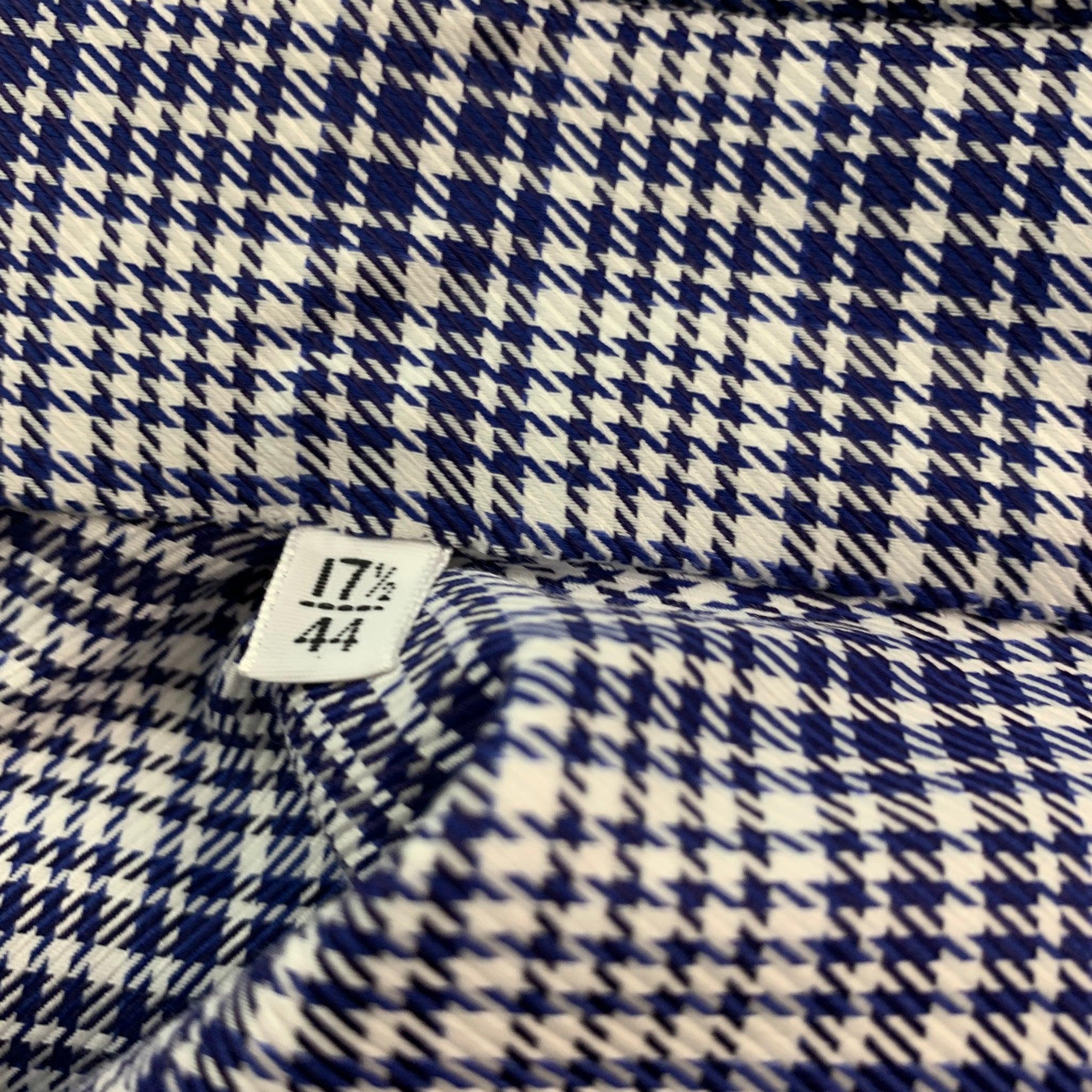 KITON, chemise à manches longues en coton Glenplaid blanc marine, taille XL en vente 2