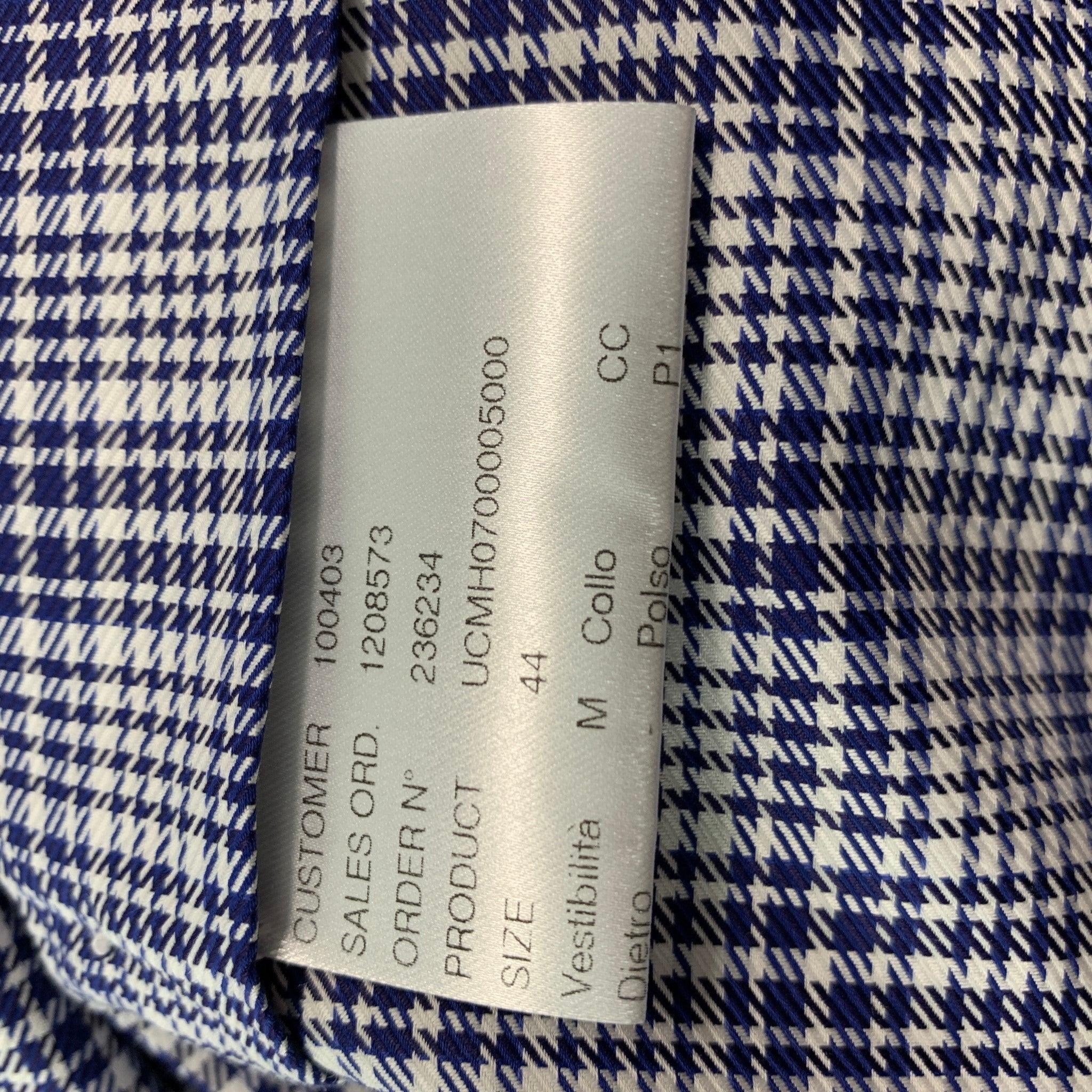 KITON, chemise à manches longues en coton Glenplaid blanc marine, taille XL en vente 3
