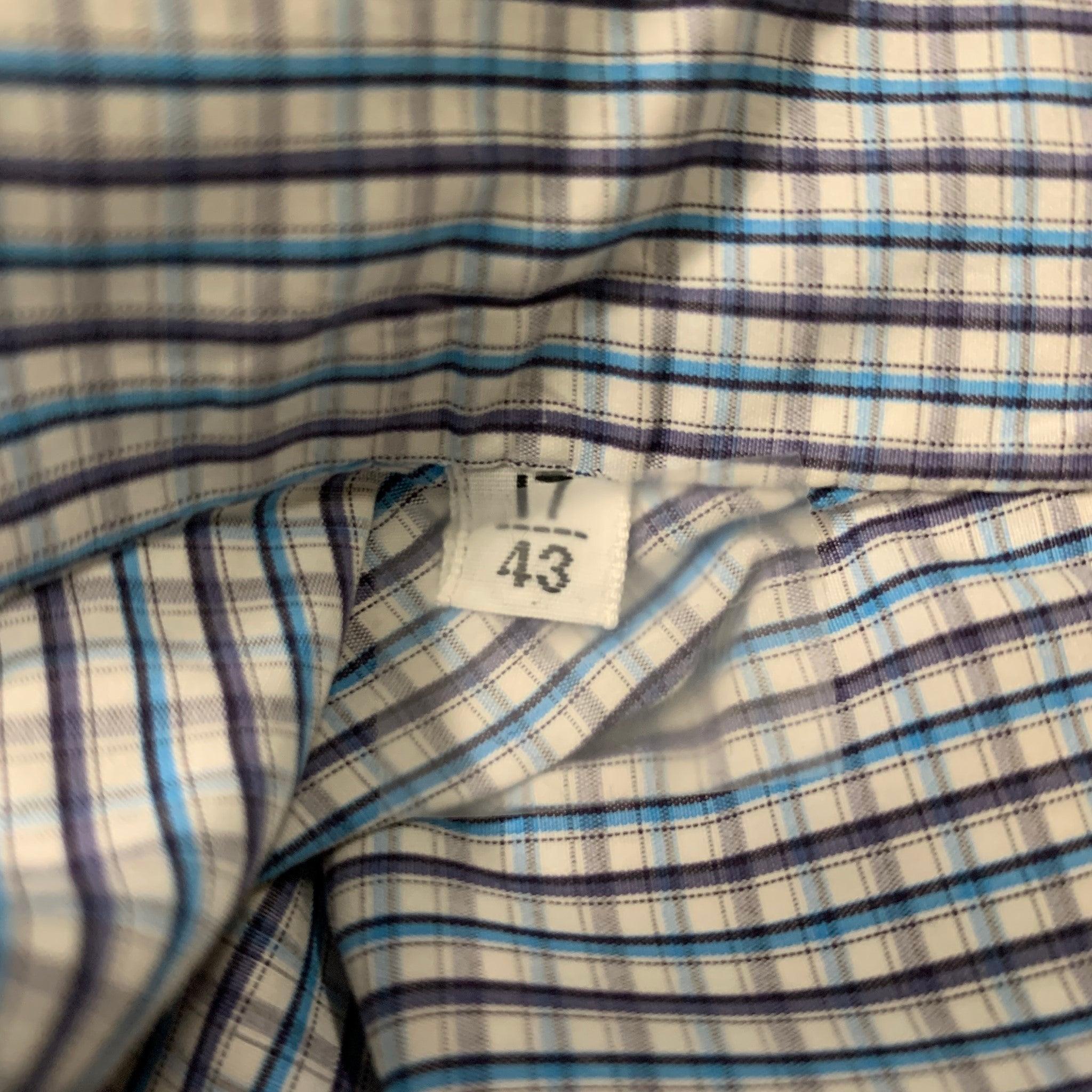 KITON Size XL White, Blue & Grey Checkered Cotton Button Down Long Sleeve Shirt For Sale 1
