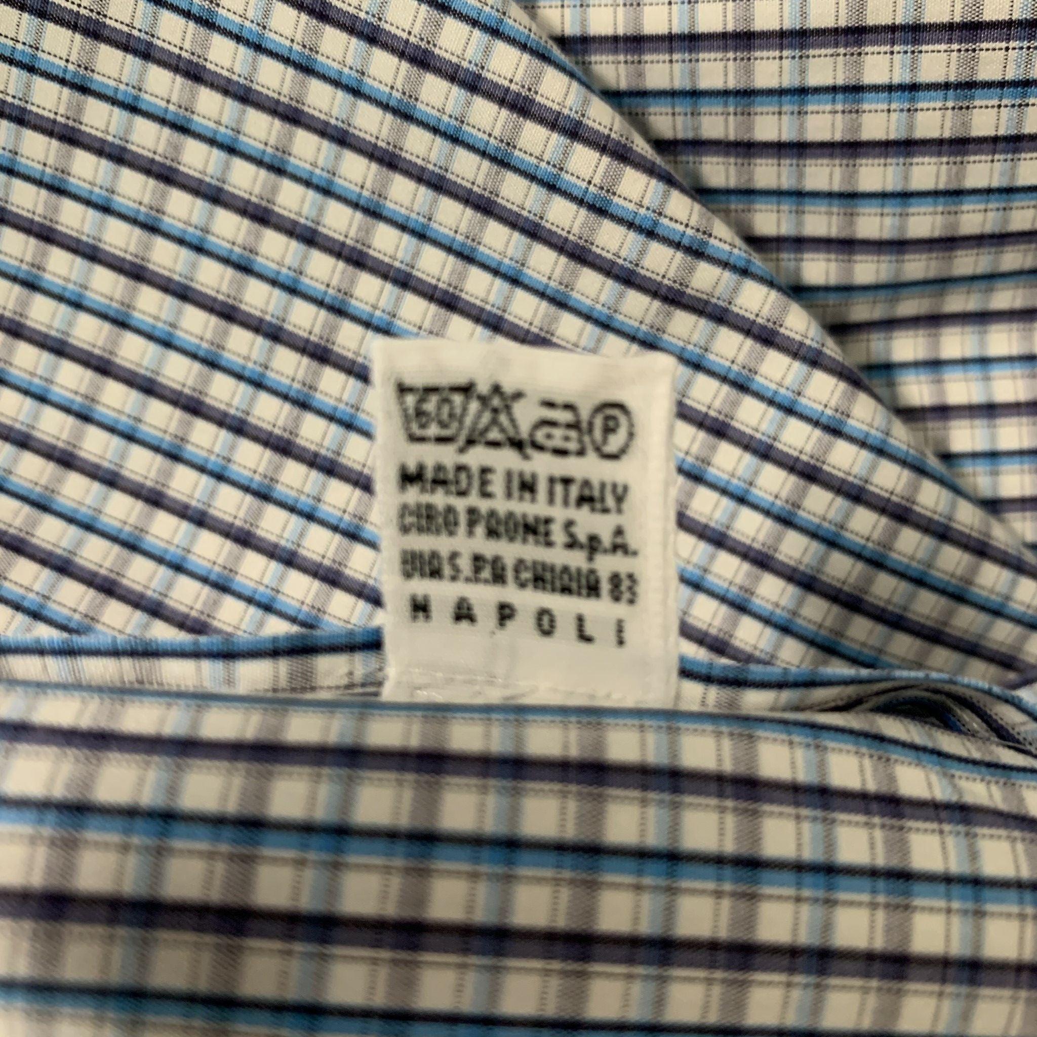 KITON Size XL White, Blue & Grey Checkered Cotton Button Down Long Sleeve Shirt For Sale 3