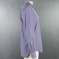 KITON, chemise à manches longues en coton à rayures blanches marines, taille XXL