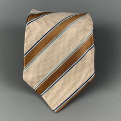 KITON Tan White Diagonal Stripe Tie