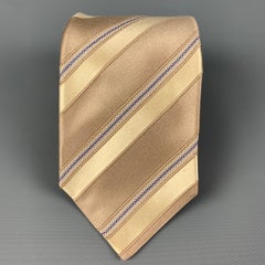 KITON Taupe Yellow Diagonal Stripe Silk Tie
