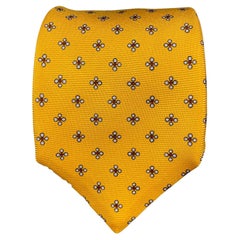 KITON Yellow Light Blue Abstract Floral Silk Tie