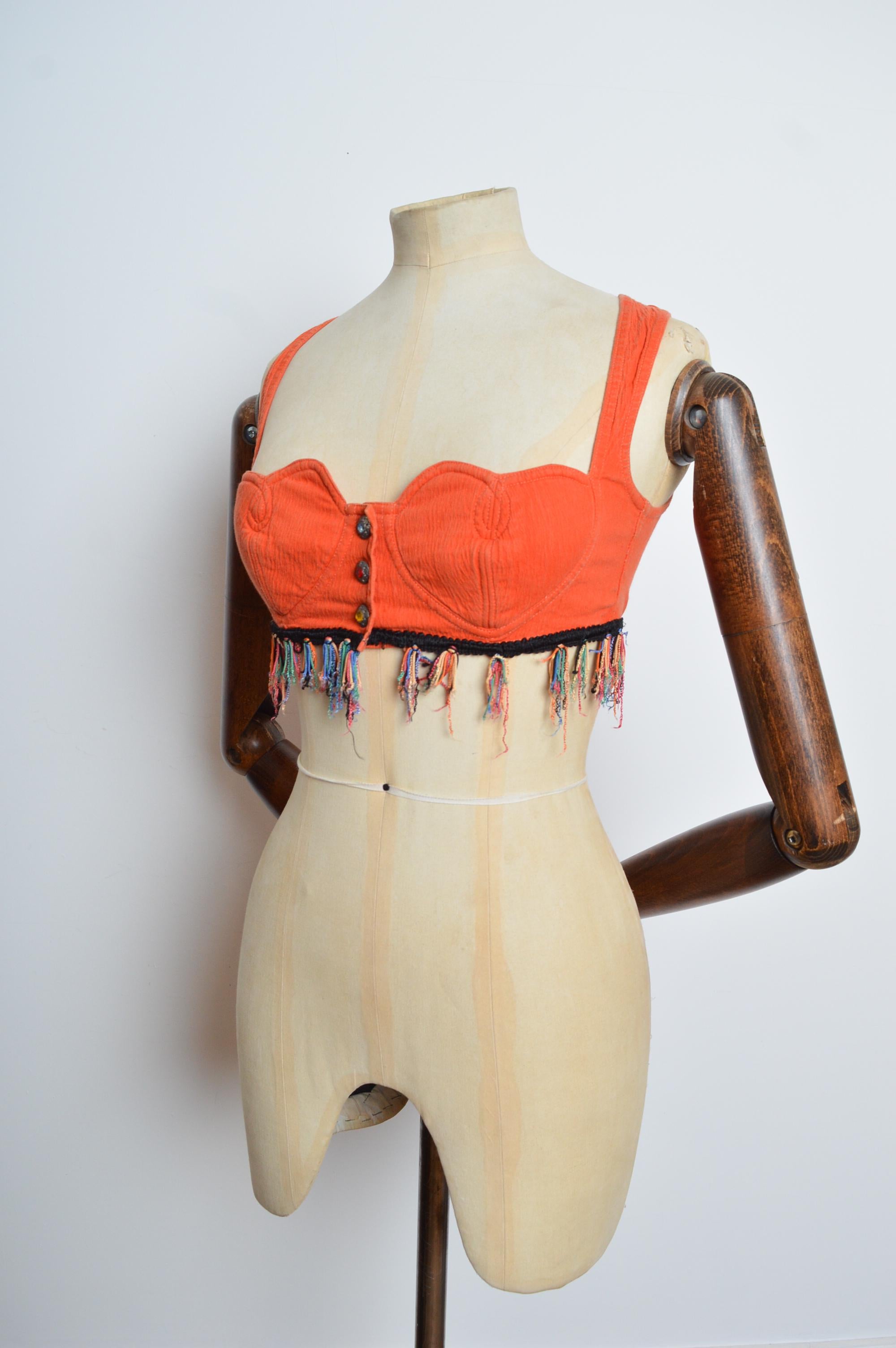 Kitsch 1990's Orange Heart Shaped MOSCHINO Bralet - Crop Top For Sale 1
