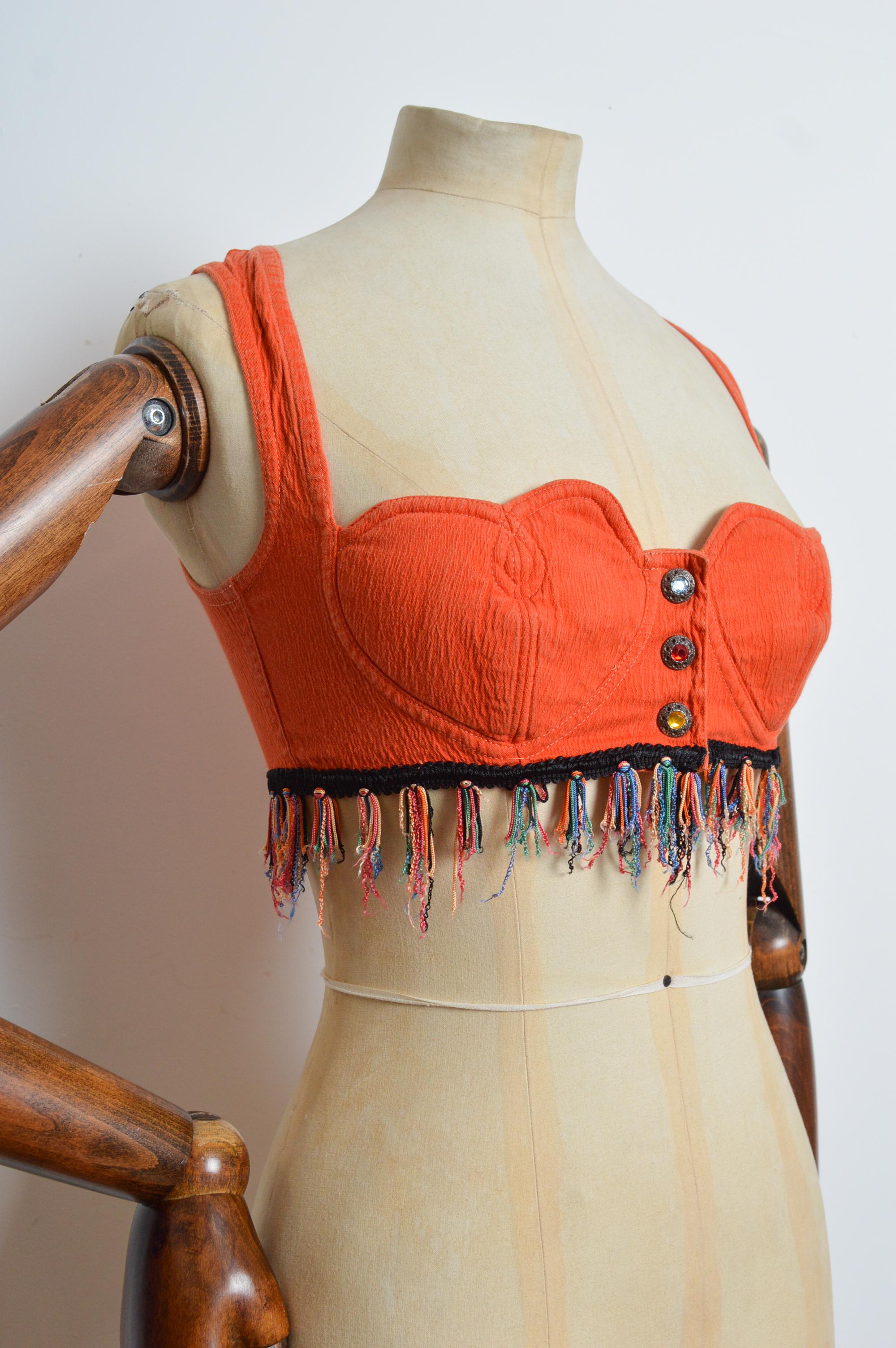 Kitsch 1990's Orange Heart Shaped MOSCHINO Bralet - Crop Top For Sale 4