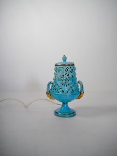 Kitsch Azure Blue / Gold Ceramic Lamp, Italy, 1960s