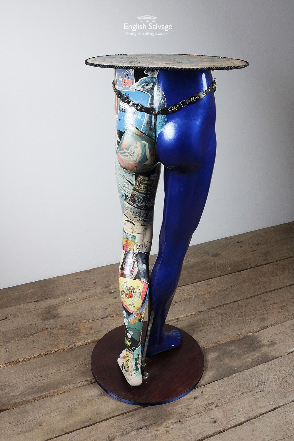 European Kitsch Blue Mannequin Legs Tall Drinks Table, 20th Century For Sale