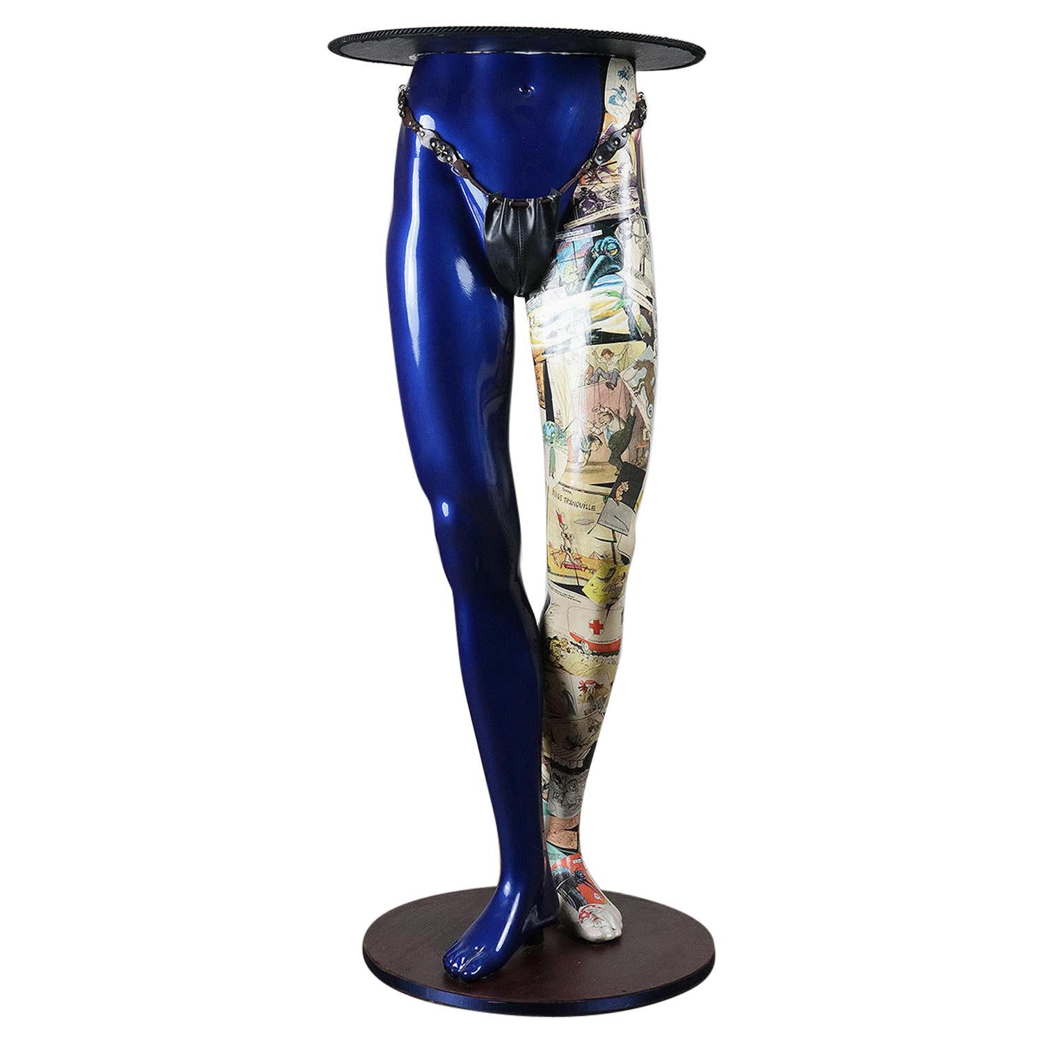 Kitsch Blue Mannequin Legs Tall Drinks Table, 20th Century For Sale