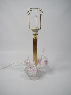 Kitsch Brass and Glass Swans Table Lamp, 1980s