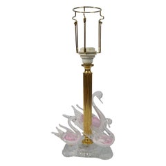 Kitsch Brass and Glass Swans Table Lamp, 1980s