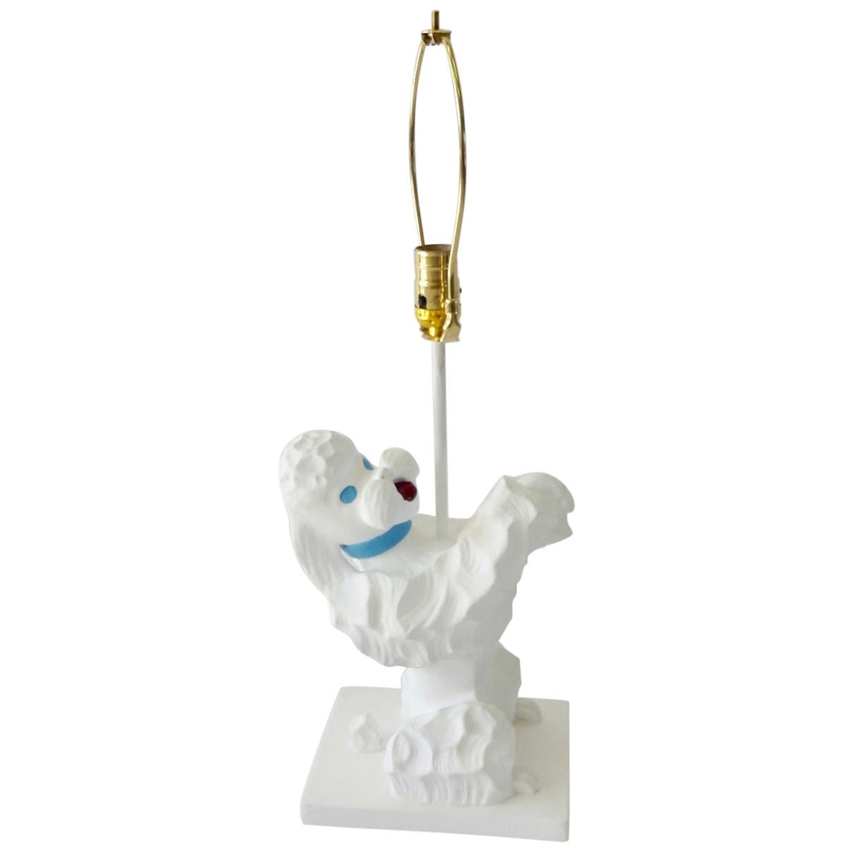 Whimsical Hollywood Regency Plaster Poodle Table Lamp For Sale